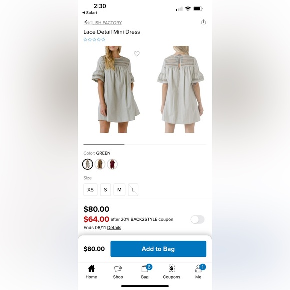 English Factory Lace Detail Mini Dress XS — Sage Poplin - Picture 4 of 15